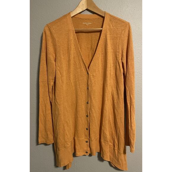 Eileen Fisher Womens Cardigan Size Medium Orange Linen Relaxed Minimalist Casual - Picture 1 of 7